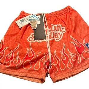 Snowday Men’s‎ Mesh Orange Flame Shorts Size Small